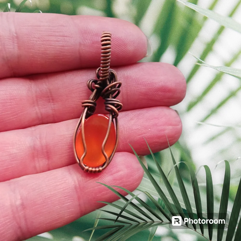Handmade Wire Wrap Mexican Fire Opal Pendant - Picture 6 of 7